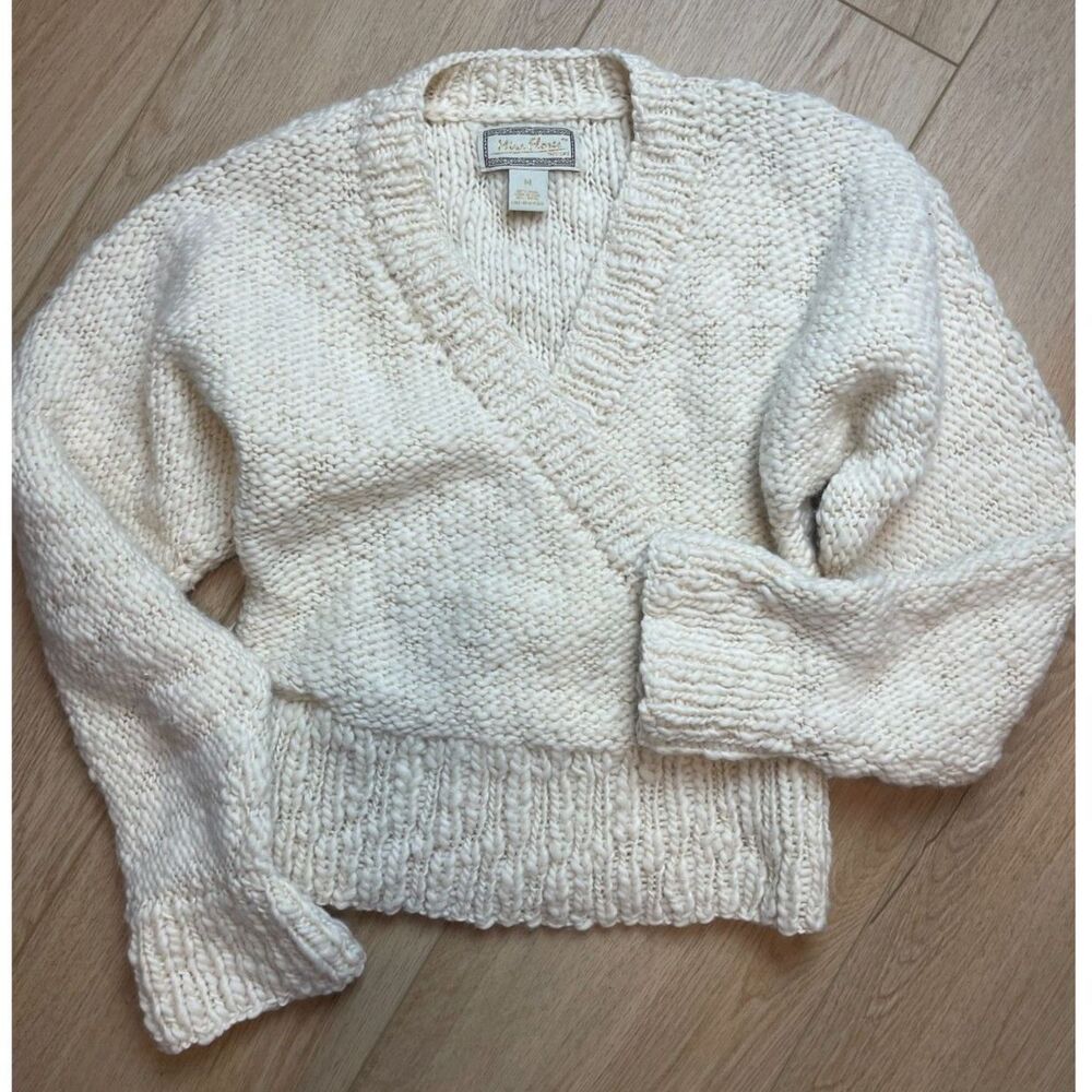 Mira Flores Hand Knit Cream Chunky Wrap Sweater – Medium